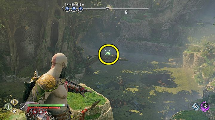 Kruk siedzi na gałęzi nad rzeką - utrudnia to wyeliminowanie go, bo nie możecie rzucać broniami podczas pływania łodzią - God of War Ragnarok: Delta rzeczna (River Delta), Vanaheim - sekrety, znajdźki - God of War Ragnarok - poradnik do gry