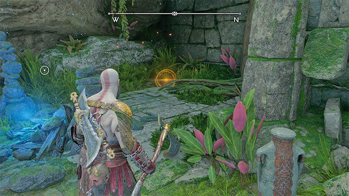 Zakopany skarb znajduje się obok mistycznej bramy i sklepu - będzie to błyszczący fragment ziemi - God of War Ragnarok: Delta rzeczna (River Delta), Vanaheim - sekrety, znajdźki - God of War Ragnarok - poradnik do gry