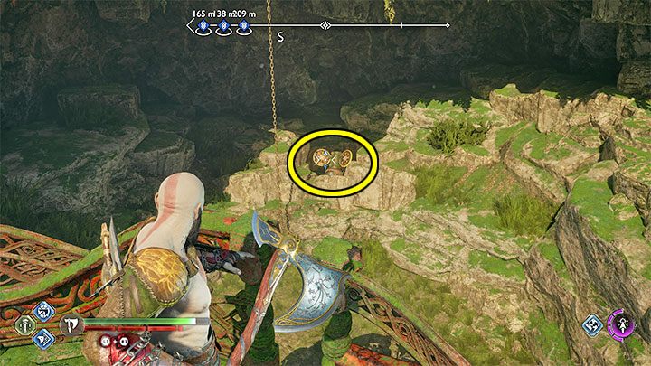 Otwarcie skrzyni wiąże się z rzucaniem toporem w tarcze z okolicy i ustawianiem prawidłowych run - God of War Ragnarok: Ruiny wśród klifów (Cliffside Ruins), Vanaheim - sekrety, znajdźki - God of War Ragnarok - poradnik do gry