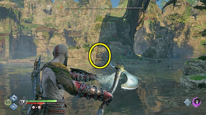 Tarcza 3 wymusza żeby powrócić do łodzi i dotrzeć do sklepu na północ od skrzyni Norn - God of War Ragnarok: Ruiny wśród klifów (Cliffside Ruins), Vanaheim - sekrety, znajdźki - God of War Ragnarok - poradnik do gry