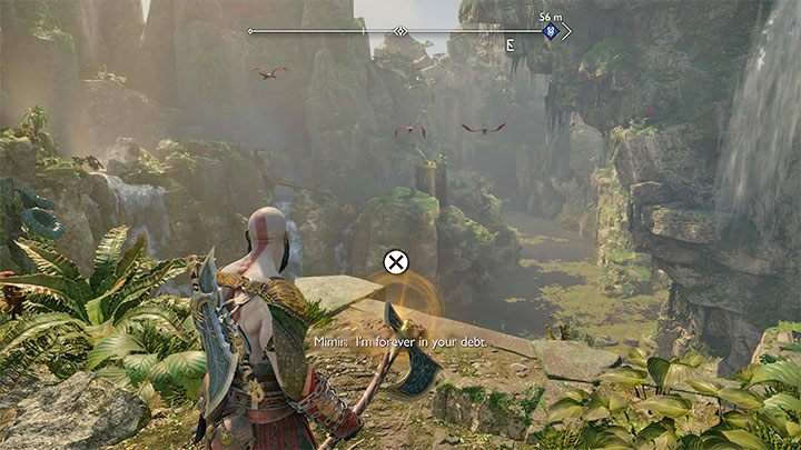 Zakopany skarb znajduje się na jednej z wyższych półek w zachodniej części regionu - będzie to błyszczący fragment ziemi - God of War Ragnarok: Kaskady Bogini (Goddess Falls), Vanaheim - sekrety, znajdźki - God of War Ragnarok - poradnik do gry