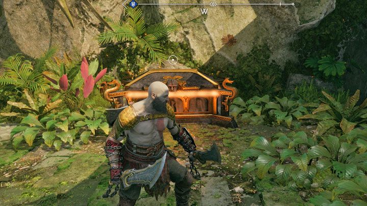 Skrzynia z runami jest niedaleko wodospadów na dolnym poziomie regionu - God of War Ragnarok: Kaskady Bogini (Goddess Falls), Vanaheim - sekrety, znajdźki - God of War Ragnarok - poradnik do gry