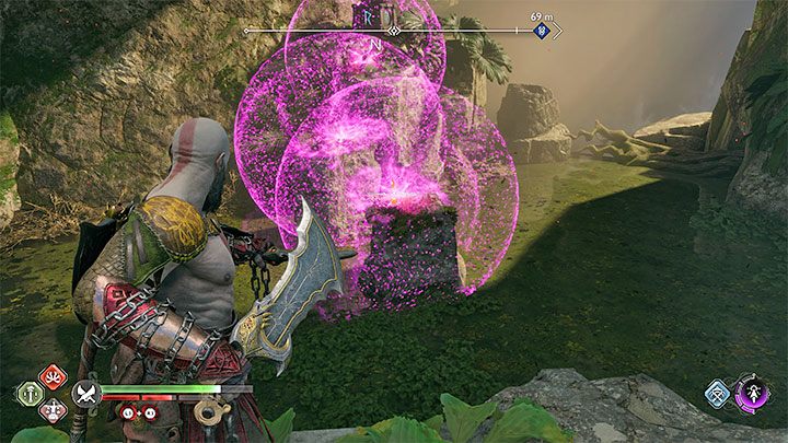 Pochodnia 2 wymaga umiejętnego umieszczania pieczęci na skalnych półkach - dbajcie o to żeby pieczęcie były połączone - God of War Ragnarok: Kaskady Bogini (Goddess Falls), Vanaheim - sekrety, znajdźki - God of War Ragnarok - poradnik do gry