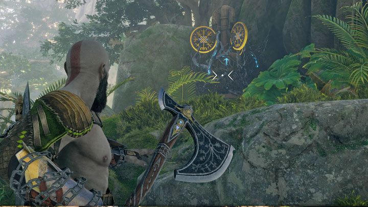 Tarcza 3 jest domyślnie zablokowana przez pnącza - musicie je podpalić Ostrzami Chaosu i dopiero wtedy możliwe stawianie się ustawianie run - God of War Ragnarok: Wschodnie lasy Barri (Eastern Barri Woods), Vanaheim - sekrety, znajdźki - God of War Ragnarok - poradnik do gry