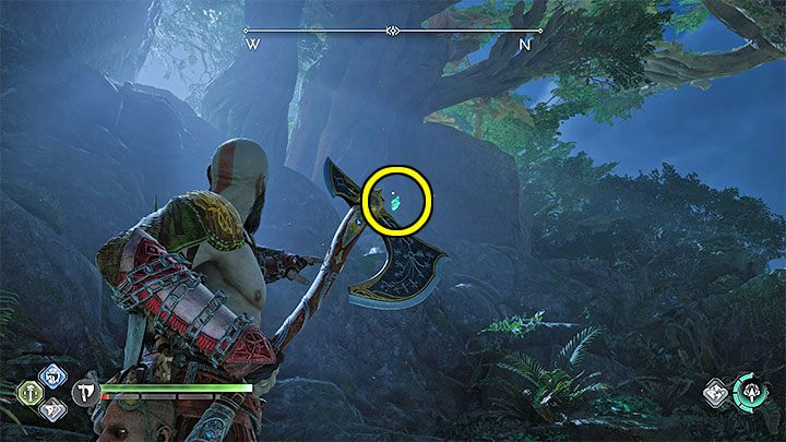 Kruk siedzi wysoko na skałach w centralnej części lasu - God of War Ragnarok: Wschodnie lasy Barri (Eastern Barri Woods), Vanaheim - sekrety, znajdźki - God of War Ragnarok - poradnik do gry