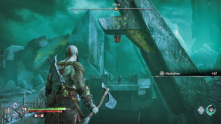 Poczekajcie aż Atreus przedostnie się na górną półkę i odblokujecie interaktywny zaczep dla Kratosa - God of War Ragnarok: Ponownie razem (Reunion) - solucja, opis przejścia - God of War Ragnarok - poradnik do gry