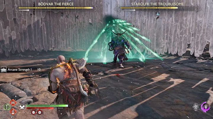 Częstymi atakami Starolfr są - God of War Ragnarok: Jak pokonać berserków Bodvar Zaciekły (Bodvar the Fierce) i Starolfr Nieznośna (Starolfr the Troublesome)? - God of War Ragnarok - poradnik do gry