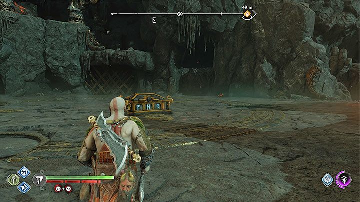 Skrzynia ta znajduje się na dużej otwartej przestrzeni obok mistycznej bramy i sklepu krasnoludów - God of War Ragnarok: Tygiel (The Crucible), Muspelheim - sekrety, znajdźki - God of War Ragnarok - poradnik do gry