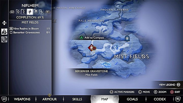 Nagrobek berserka jest na zachód od mistycznej bramy - God of War Ragnarok: Pola Mgieł (Mist Fields), Niflheim - sekrety, znajdźki - God of War Ragnarok - poradnik do gry
