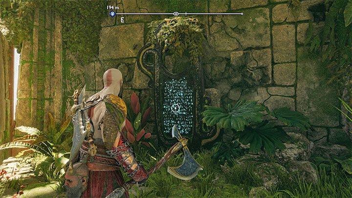 Tablica z runami jest na zachodnim krańcu regionu (obszar, w którym załącza się cut-scenka z Freją) - God of War Ragnarok: Świątynia Frei (Vanir Shrine), Vanaheim - sekrety, znajdźki - God of War Ragnarok - poradnik do gry