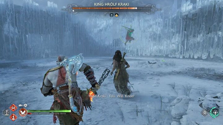 Atak z obrotu z powietrza - Jest to problematyczny żółty atak, który stosowało też kilku innych berserków - God of War Ragnarok: Jak pokonać finałowego berserka Król Hrolf Kraki (King Hrolf Kraki)? - God of War Ragnarok - poradnik do gry