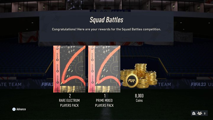 W Squad Battles w FUT 23 można wygrać paczki o różnej wartości, w tym nawet te najbardziej wartościowe jak Paczka Ultimate, Paczka Rzadkich Piłkarzy czy Mega Paczka, a także Monety (Coins) - FIFA 23: Nagrody za Bitwy Składów (Squad Battles Rewards) - kiedy można odebrać? - FIFA 23 - poradnik do gry