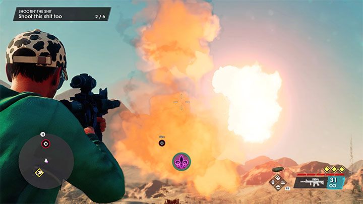 Wybierzcie dobrą broń do precyzyjnych strzałów, ustawcie się przy barierce i wciśnijcie przycisk interakcji - Saints Row 2022: Strzelanie do tego i owego (Shootin the Sh*t) - solucja, opis przejścia - Saints Row - poradnik do gry