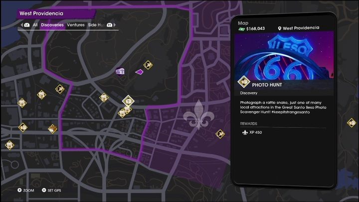 Ta aktywność Fotograficzne polowanie znajduje się we wschodniej części dzielnicy Zachodnia Providencia, zaraz obok jednej z głównych dróg - Saints Row 2022: Odkrycia (Zachodnia Providencia) - lista i opisy aktywności - Saints Row - poradnik do gry