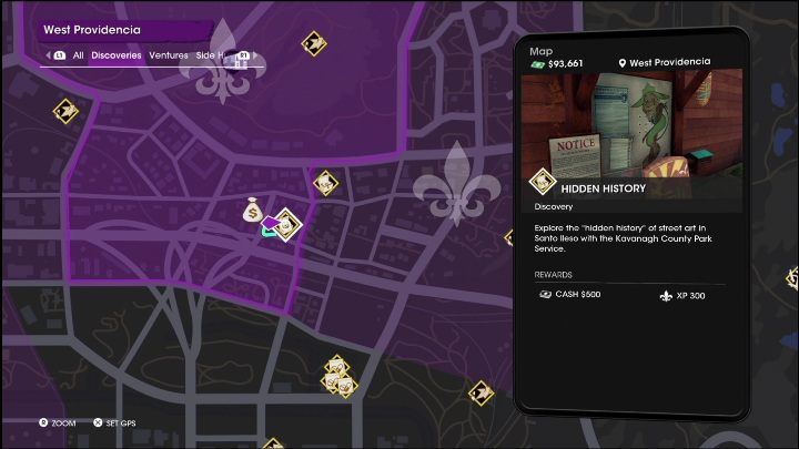 Aktywność Tajna historia znajduje się w południowej części dzielnicy Zachodnia Providencia, zaraz przy jednej z głównych dróg - Saints Row 2022: Odkrycia (Zachodnia Providencia) - lista i opisy aktywności - Saints Row - poradnik do gry