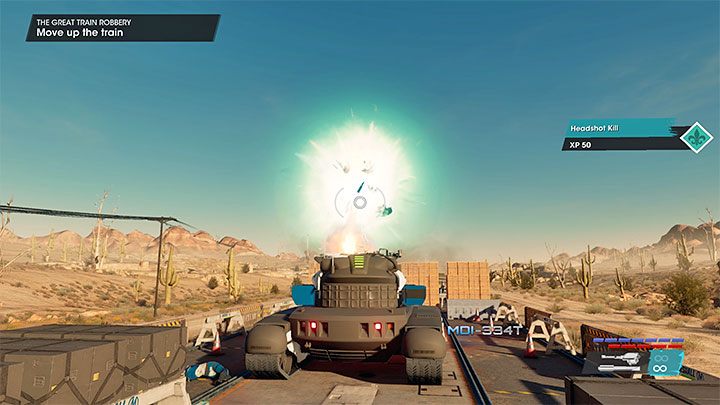 Po wyjściu z wagonu zajmijcie miejsce na pokładzie czołgu - użyjcie go do zestrzelenia śmigłowca oraz do niszczenia maszyn i zabijania przeciwników znajdujących się przed Wami - Saints Row 2022: Wielki napad na pociąg (The Great Train Robbery) - solucja, opis przejścia - Saints Row - poradnik do gry