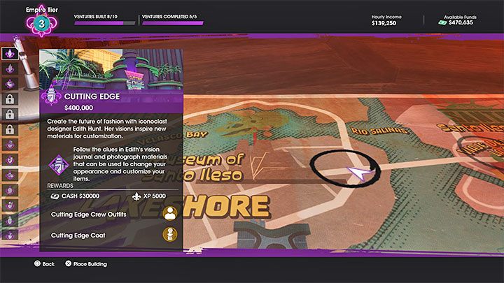Cutting Edge może pojawić się na liście przedsiębiorstw do stworzenia dopiero po tym jak rozwiniecie przetępcze imperium do poziomu 3 - Saints Row: Cutting Edge - opis przedsięwzięcia, znajdźki Edith - Saints Row - poradnik do gry