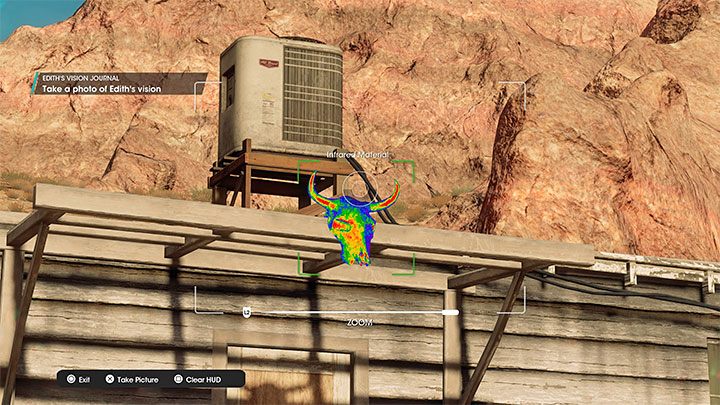 Musicie dotrzeć do gospodarstwa i zbliżyć się do podłużnego budynku, do którego przyczepiono obiekt do sfotografowania w kształcie szkieletu głowy byka - pokazuje go powyższy obrazek - Saints Row: Cutting Edge - opis przedsięwzięcia, znajdźki Edith - Saints Row - poradnik do gry