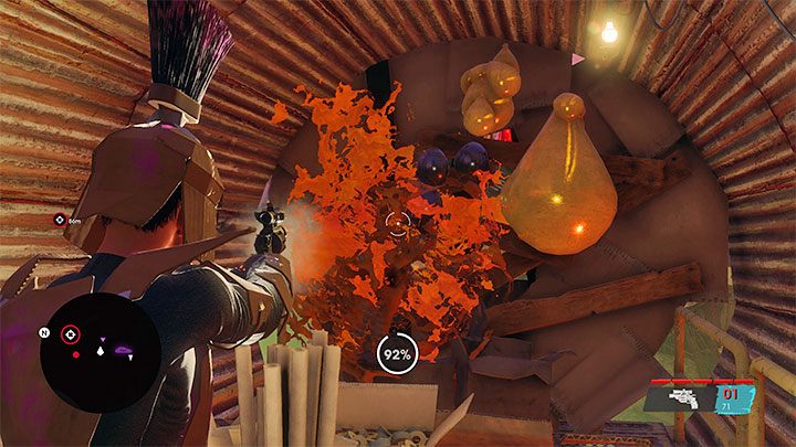 W tunelach spotkacie nowych przeciwników, ale ważniejsze jest to żeby niszczyć zwisające obiekty - przykładowe pokazuje obrazek - Saints Row 2022: Pustynna Rada (The Dustmoot) - solucja, opis przejścia - Saints Row - poradnik do gry