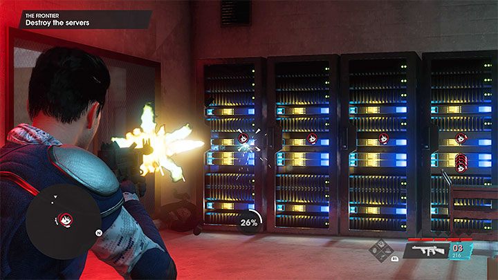 Wybierzcie z inwentarza dowolną broń palną i ostrzeliwujcie serwery oznaczone czerwonymi ikonami - Saints Row 2022: Pogranicze (The Frontier) - solucja, opis przejścia - Saints Row - poradnik do gry