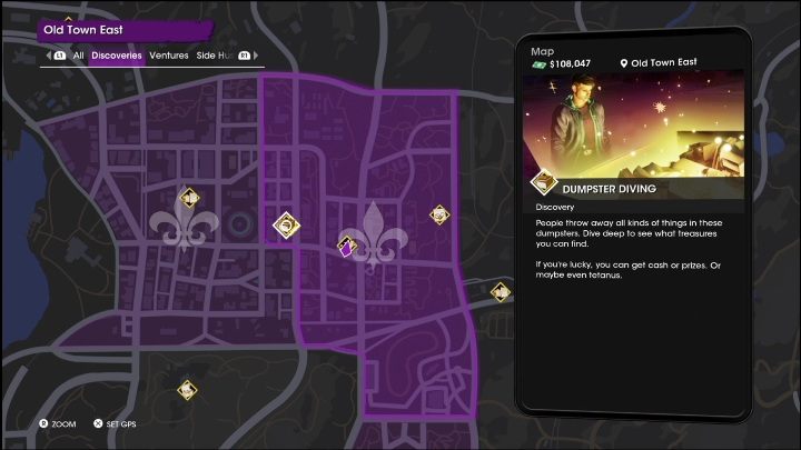 Aktywność Śmiecionurek znajduje się w zachodniej części dzielnicy Wschodnie Stare Miasto - Saints Row 2022: Odkrycia (Wschodnie Stare Miasto) - lista i opisy aktywności - Saints Row - poradnik do gry