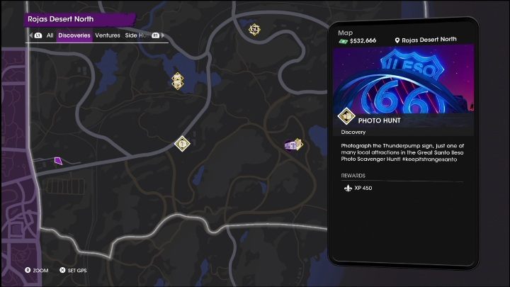 Fotograficzne polowanie znajduje się w południowej części pustyni, zaraz przy głównej drodze - Saints Row 2022: Odkrycia (Północna pustynia Rojas) - lista i opisy aktywności - Saints Row - poradnik do gry