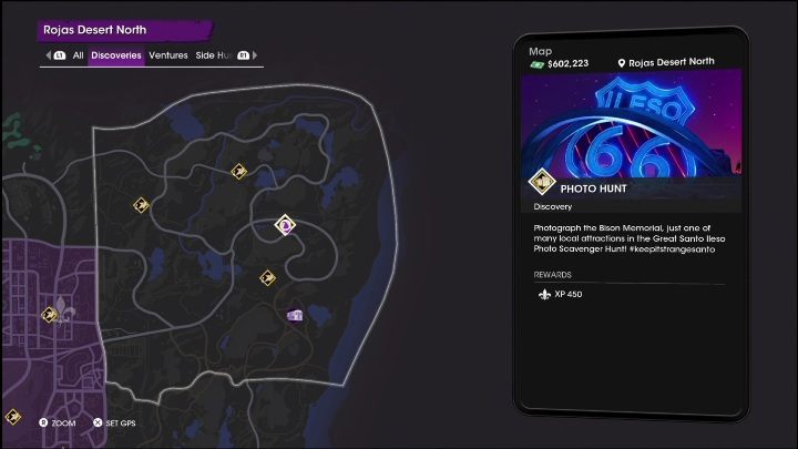 Ta aktywność Fotograficzne polowanie znajduje się w centralnej części pustyni, zaraz przy głównej drodze - Saints Row 2022: Odkrycia (Północna pustynia Rojas) - lista i opisy aktywności - Saints Row - poradnik do gry