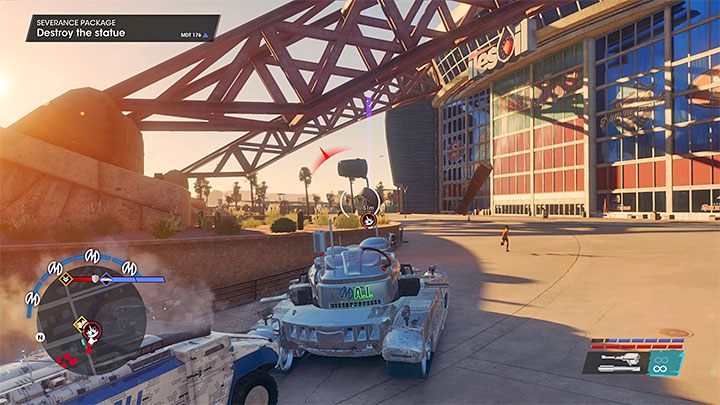 Otrzymacie polecenie zniszczenia posągu znajdującego się przed halą - Saints Row 2022: Pakiet na odchodne (Severance Package) - solucja, opis przejścia - Saints Row - poradnik do gry