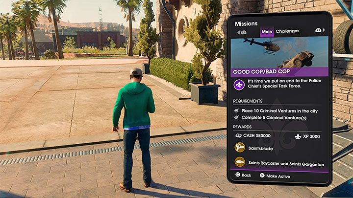 Misję tę możecie rozpocząć dopiero po spełnieniu wymagań powiązanych z przedsięwzięciami wybieranymi z mapy przestępczego imperium - Saints Row 2022: Dobry glina / Zły glina (Good Cop/Bad Cop) - solucja, opis przejścia - Saints Row - poradnik do gry