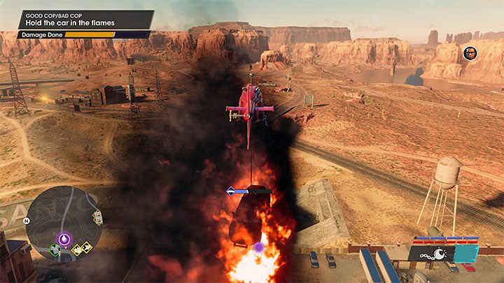 W trzeciej fabryce musicie zawisnąć nad płomieniami z kominów i sprawić żeby dosięgnęły radiowozu - Saints Row 2022: Dobry glina / Zły glina (Good Cop/Bad Cop) - solucja, opis przejścia - Saints Row - poradnik do gry