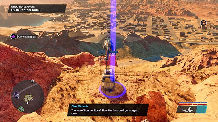 Szefowa Michaels została przekonana do zmiany zdania, ale musicie ją jeszcze zostawić na odludziu - cel podróży to ogromna kamienna głowa pantery - Saints Row 2022: Dobry glina / Zły glina (Good Cop/Bad Cop) - solucja, opis przejścia - Saints Row - poradnik do gry