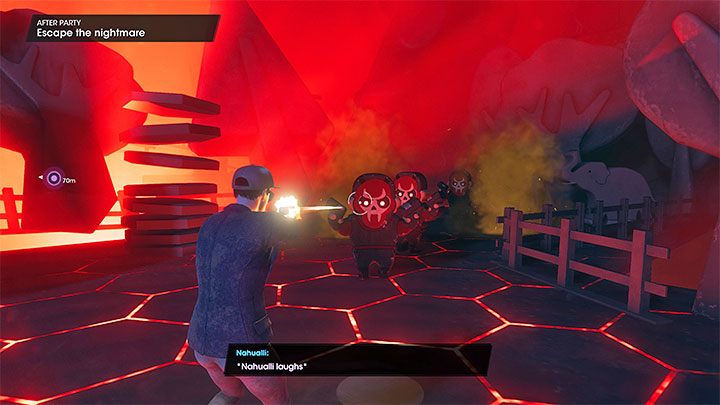 Podczas ucieczki musicie podążać ustaloną trasą oraz używać broni palnej do eliminowania wrogich figurek Nahualliego - Saints Row 2022: After Party - solucja, opis przejścia - Saints Row - poradnik do gry