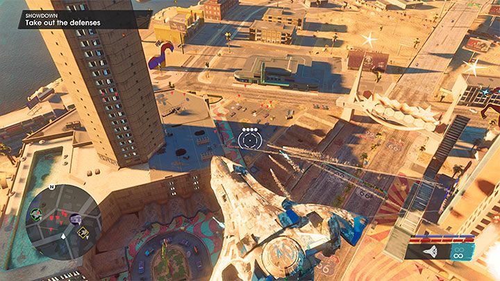 Musicie zająć się niszczeniem celów wokół wielkiej wieży kasyna i najlepiej korzystać z trybu zawiśnięcia w powietrzu - Saints Row 2022: Ostateczna rozgrywka (Showdown) - solucja, opis przejścia, finałowy boss - Saints Row - poradnik do gry