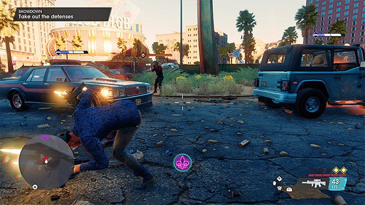 Możecie wylądować przed wejściem do kasyna lub wyskoczyć z VTOL-a i użyć w locie kombinezonu wingsuit - Saints Row 2022: Ostateczna rozgrywka (Showdown) - solucja, opis przejścia, finałowy boss - Saints Row - poradnik do gry