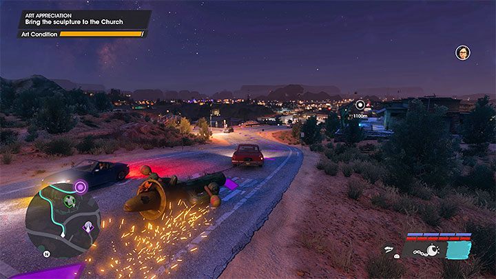 Rzeźba kaktusa posiada swój pasek energii i może ulec zniszczeniu, tak więc musicie być bardzo ostrożni w drodze powrotnej do kościoła - Saints Row 2022: W uznaniu dla sztuki (Art Appreciation) - solucja, opis przejścia - Saints Row - poradnik do gry