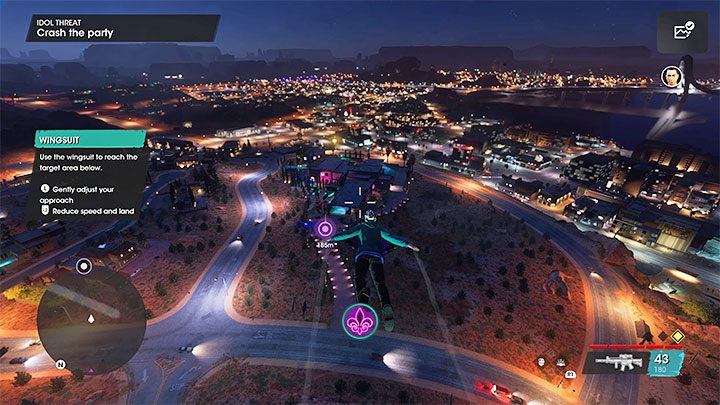 Musicie poszybować z użyciem kombinezonu wingsuit w stronę domu, przy którym odbywa się impreza - przytrzymajcie w locie przycisk skoku - Saints Row 2022: Groźni idole (Idol Threat) - solucja, opis przejścia - Saints Row - poradnik do gry