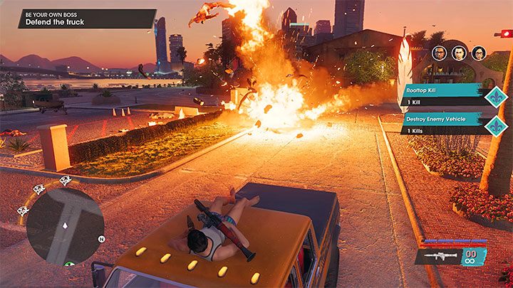 Znajdziecie się na dachu pick-upa, mając do dyspozycji wyrzutnię rakiet i nielimitowany zapas pocisków - Saints Row: Bądź swoim własnym szefem (Be Your Own Boss) - solucja, opis przejścia - Saints Row - poradnik do gry