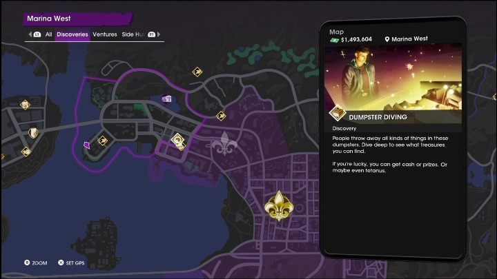 Aktywność Tajna historia znajduje się w południowo wschodniej części lokacji, zaraz przy skrzyżowaniu - Saints Row 2022: Odkrycia (Zachodnia Marina) - lista i opisy aktywności - Saints Row - poradnik do gry
