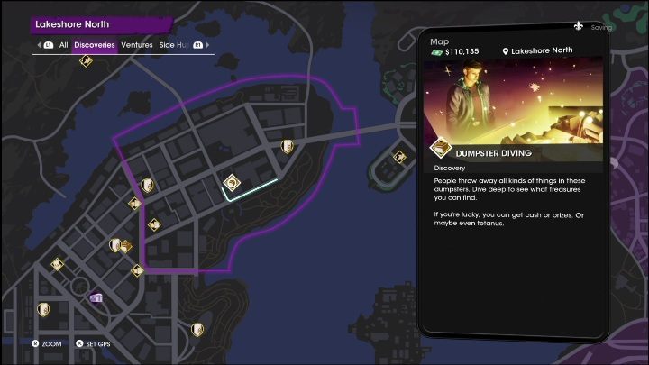 Aktywność Śmiecionurek znajduje się w centralnej części dzielnicy, na parkingu pomiędzy blokami - Saints Row 2022: Odkrycia (Północne Lakeshore) - lista i opisy aktywności - Saints Row - poradnik do gry
