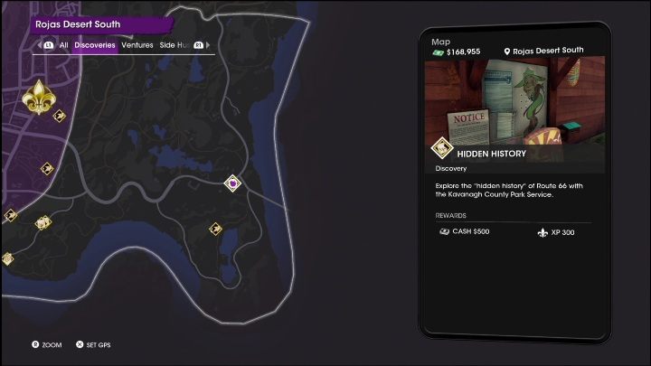 Aktywność Tajna historia znajduje się we wschodniej części lokacji, zaraz przy skrzyżowaniu - Saints Row 2022: Odkrycia (Południowa pustynia Rojas) - lista i opisy aktywności - Saints Row - poradnik do gry