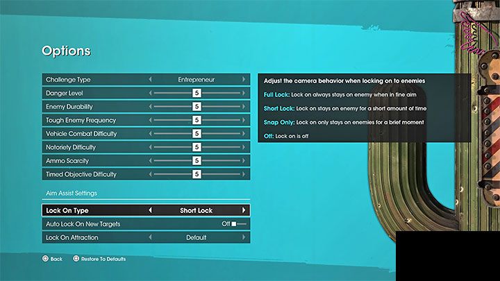 Możecie pomóc sobie w wygrywaniu walk i poprawnym namierzaniu przeciwników zmieniając ustawienia dla wspomagania celowania (Aim Assist) - Saints Row 2022: Poziomy trudności - typ wyzwania (Challenge Type) - Saints Row - poradnik do gry