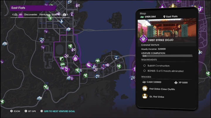 Aby First Strike Dojo powstało na mapie miasta musicie wyznaczyć jego miejsce na mapie przedsiębiorstw - Saints Row: First Strike Dojo - opis przedsięwzięcia - Saints Row - poradnik do gry