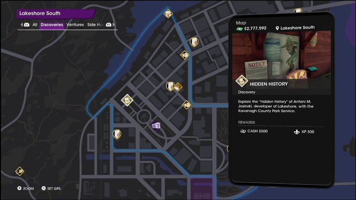 Aktywność Tajna historia znajduje się w zachodniej części dzielnicy, w parku, w którym stoi biblioteka - Saints Row 2022: Odkrycia (Południowe Lakeshore) - lista i opisy aktywności - Saints Row - poradnik do gry