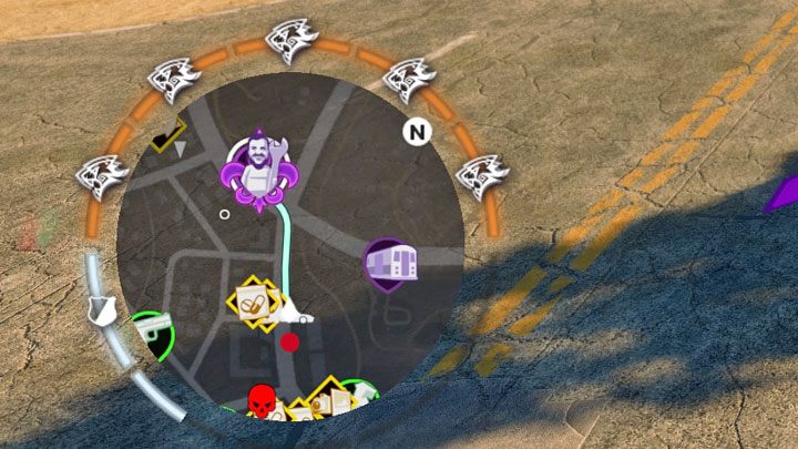 Poziom pościgu / pościgów symbolizują paski i ikony widoczne wokół radaru w lewym dolnym rogu ekranu - Saints Row 2022: Pościg - jak zgubić, jak pozbyć się rozgłosu (Notoriety)? - Saints Row - poradnik do gry
