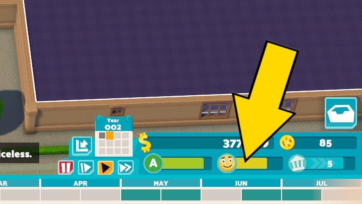 Ten pasek pokazuje poziom ogólnego zadowolenia studentów na Waszym kampusie - Two Point Campus: Interfejs - Two Point Campus - poradnik do gry