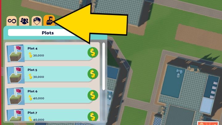 Tutaj możecie przełączać się między obszarami, które aktualnie są dostępne do kupienia - Two Point Campus: Kampus - jak powiększyć? - Two Point Campus - poradnik do gry