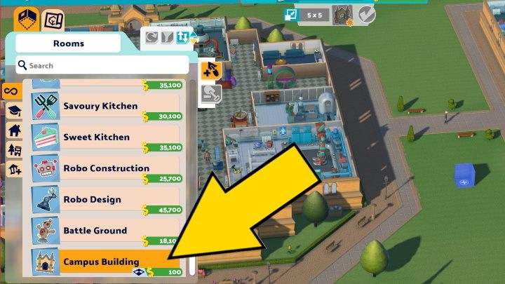Aby samemu wznieść nowy budynek, przejdźcie do zakładki Zbuduj (Build) - Two Point Campus: Kampus - jak powiększyć? - Two Point Campus - poradnik do gry