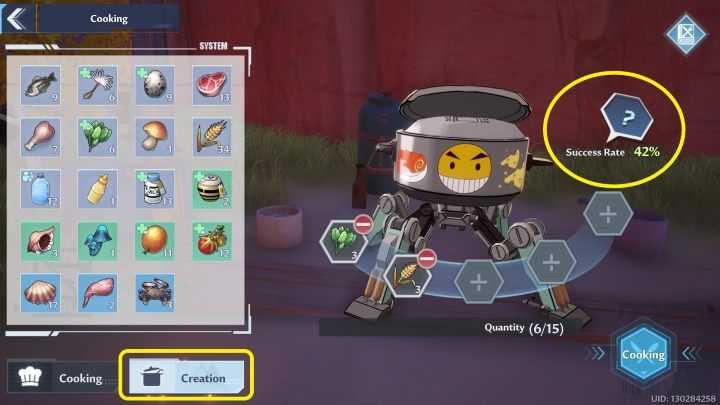 Wejdźcie w interakcję ze stanowiskiem do gotowania, tak jak w opisaliśmy w sekcji powyżej, ale z dolnego menu wybierzcie Creation - Tower of Fantasy: Gotowanie - Tower of Fantasy - poradnik do gry