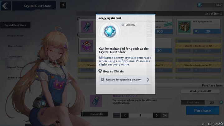 Energy crystal dust to nic innego jak waluta, którą otrzymujecie za wykorzystywanie Vitality (energii) w trybach takich jak Joint Operation, Dimensional Trials, Interstellar Exploration czy Omnium Beacon i Spacetime Domain - Tower of Fantasy: Waluta gry - Tower of Fantasy - poradnik do gry