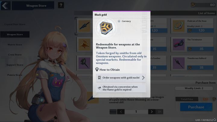 Następna jednostka monetarna to Black gold, która przyjmuje formę tokenów - Tower of Fantasy: Waluta gry - Tower of Fantasy - poradnik do gry